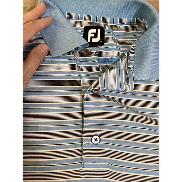 FootJoy Polo Shirt Mens L Blue Gray Striped Casual Golf Performance Wintergreen - Picture 3 of 6